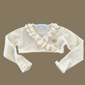 Designer I Pinco Pallino Baby Girls 100% Cashmere Wrap Sweater Cream Bow Wedding